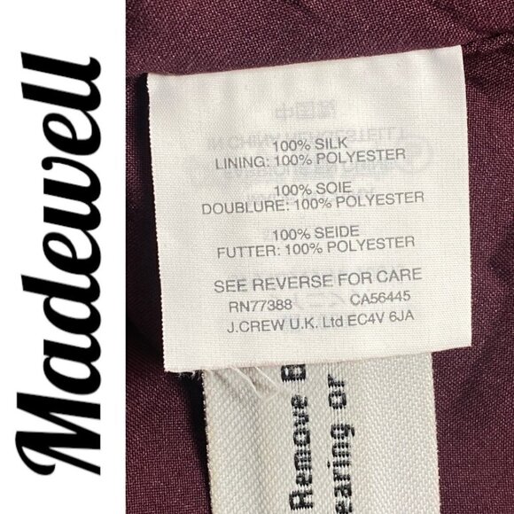 MADEWELL 100% Silk Burgundy Star Print Flutter Hem Faux Wrap Mini Dress, Small - Picture 10 of 13